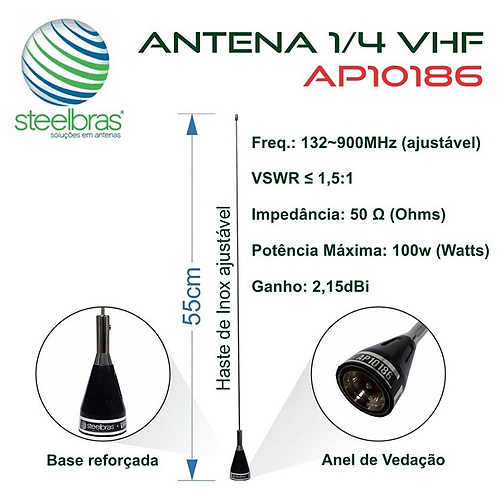 AP 10186 - ANTENA MOVEL VHF 1/4 DE ONDA - EVOLUTION - Imagem 3